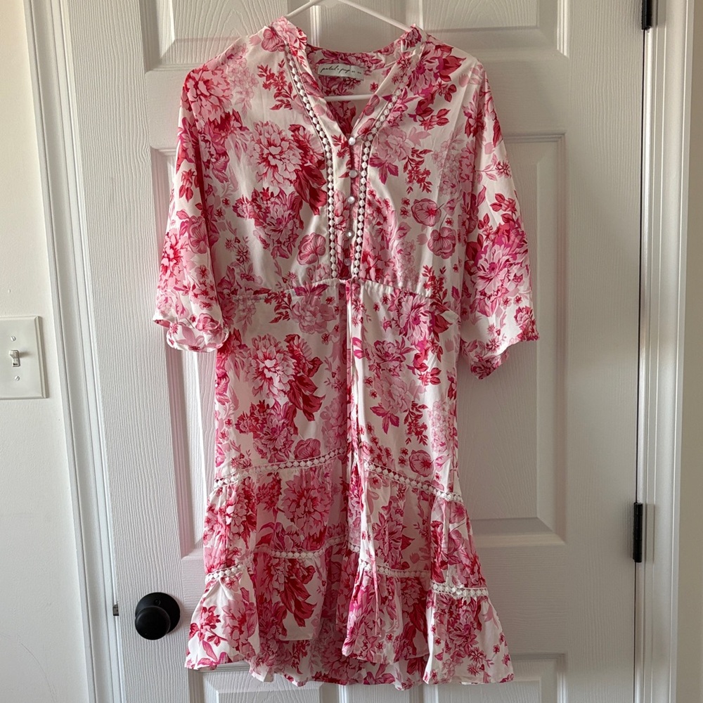 Petal and Pup Floral Pink and White Dress